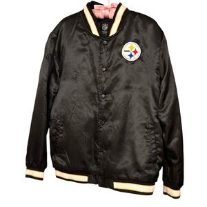 NFL Black Satin Women’s Bomber Jacket with Team Logo
